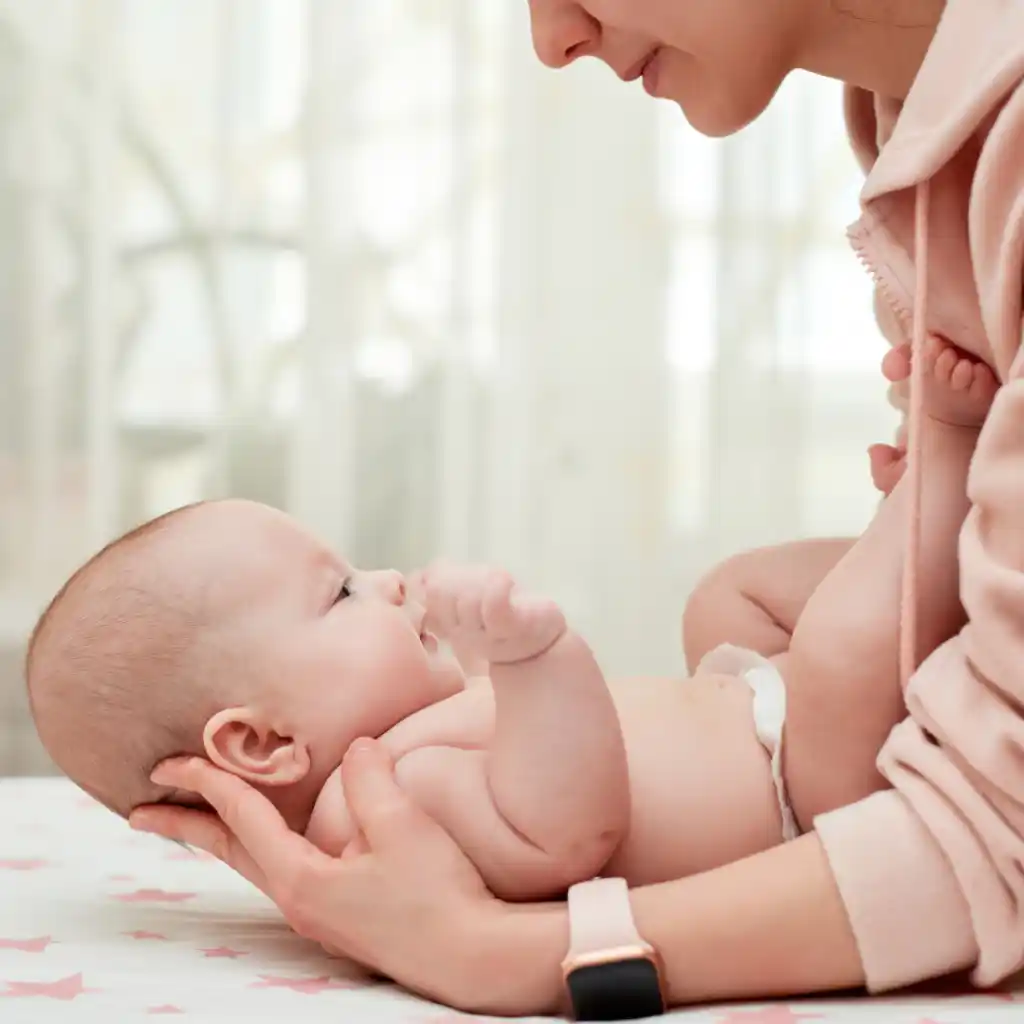 Meaghan holding her newborn son